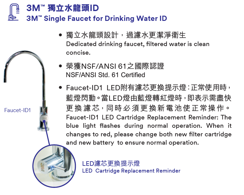 3M™ 高流量濾水系統 FM 1500-B 配3M™獨立LED水龍頭ID1 [NSF認證]