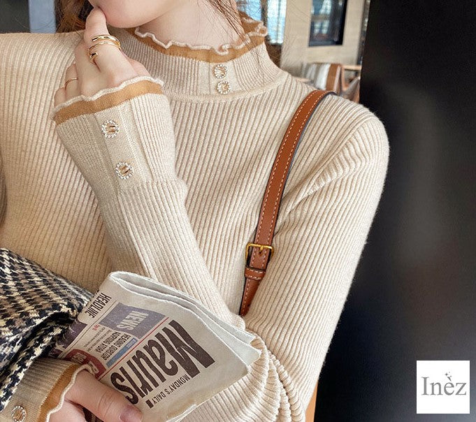 Inèz 長袖針織blink blink紐扣企領衫